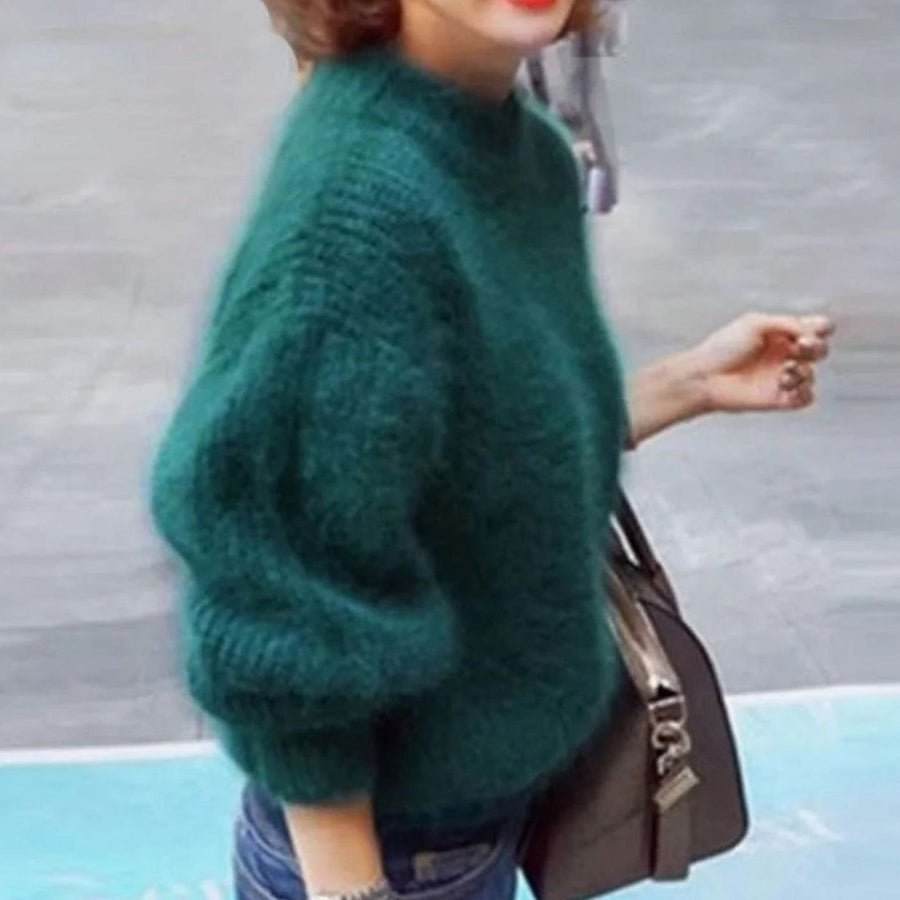 Cora | Women's Fluffy Turtleneck Loose-Fit Pullover Knit Sweater in Green