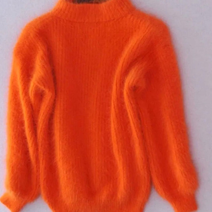 Cora | Women's Fluffy Turtleneck Loose-Fit Pullover Knit Sweater in Orange
