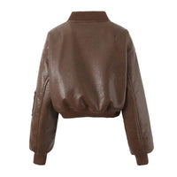 Coralie | Women's Zip Pockets Leather Jacket in Brown