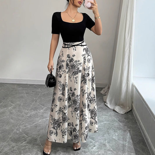 Cordelia | Women's Tailored Floral Elegant Maxi Dress in Black