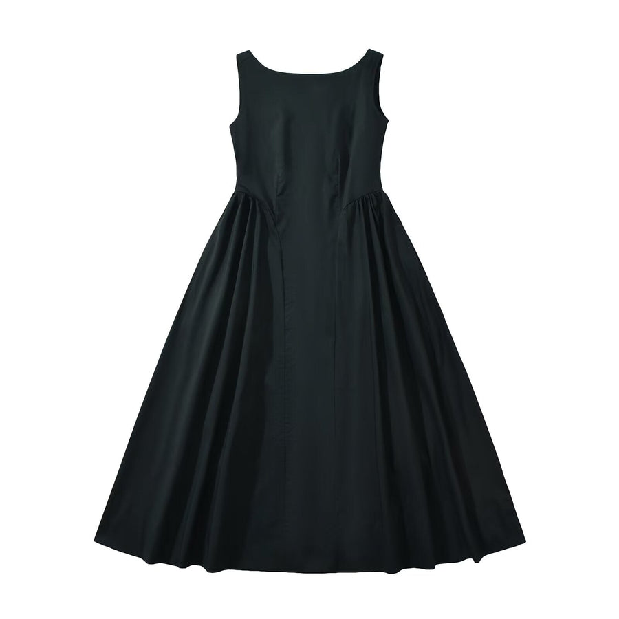 Coretta | Women's Crew Neck Flowing Elegant Maxi Dress in Black