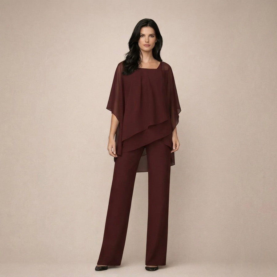 Coretta | Women's Off-Shoulder Summer Two-Piece Set in Burgundy