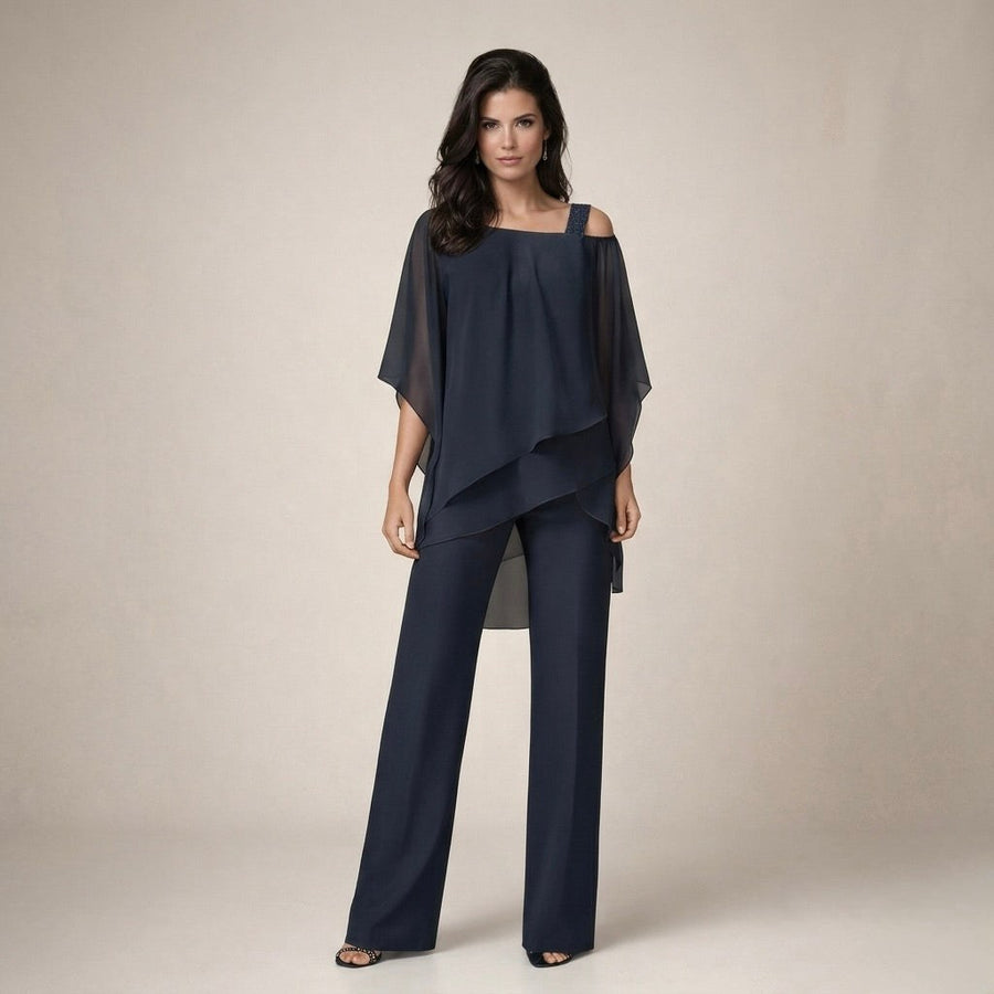 Coretta | Women's Off-Shoulder Summer Two-Piece Set in Navy