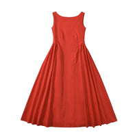 Coretta | Women's Crew Neck Flowing Elegant Maxi Dress in Red