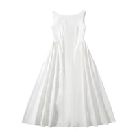 Coretta | Women's Crew Neck Flowing Elegant Maxi Dress in White