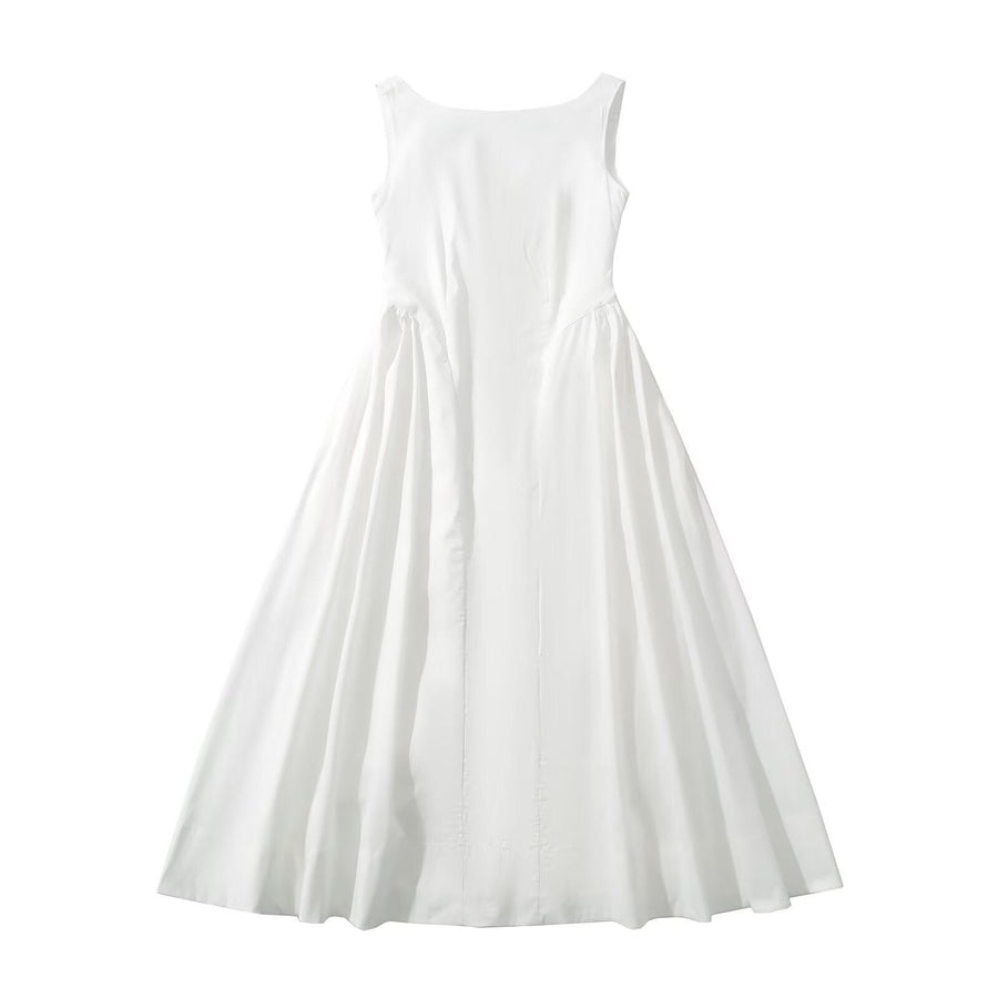 Coretta | Women's Crew Neck Flowing Elegant Maxi Dress in White