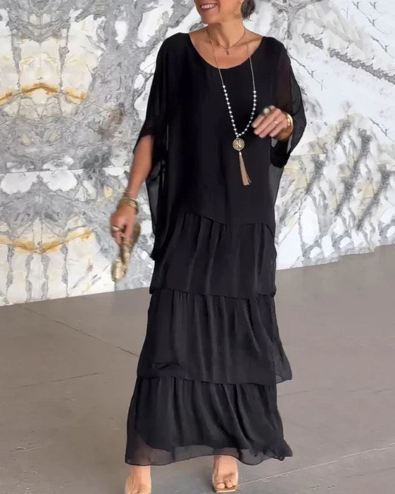 Corinna | Women's Tiered Maxi-length Skirt Dress in Black