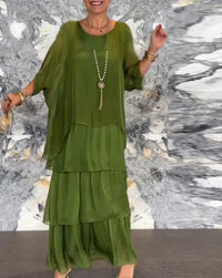 Corinna | Women's Tiered Maxi-length Skirt Dress in Dark Green