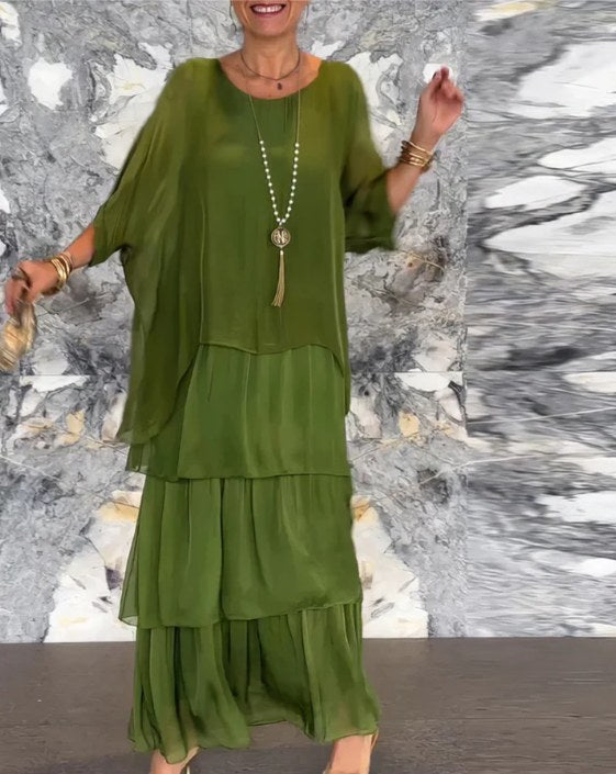 Corinna | Women's Tiered Maxi-length Skirt Dress in Dark Green