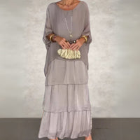 Corinna | Women's Tiered Maxi-length Skirt Dress in Gray