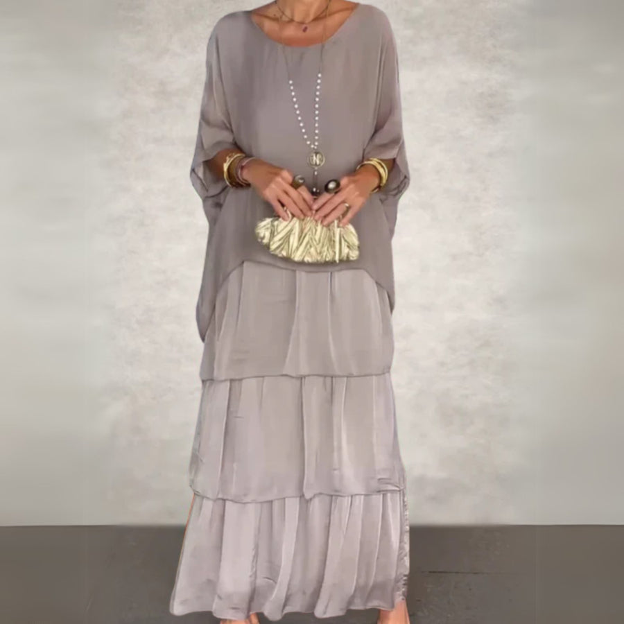 Corinna | Women's Tiered Maxi-length Skirt Dress in Gray