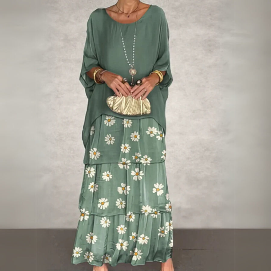 Corinna | Women's Tiered Maxi-length Skirt Dress in Green