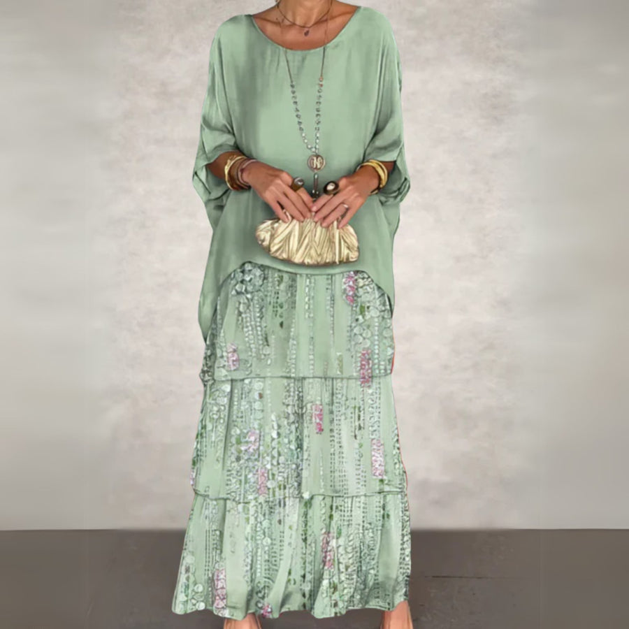 Corinna | Women's Tiered Maxi-length Skirt Dress in Light Green
