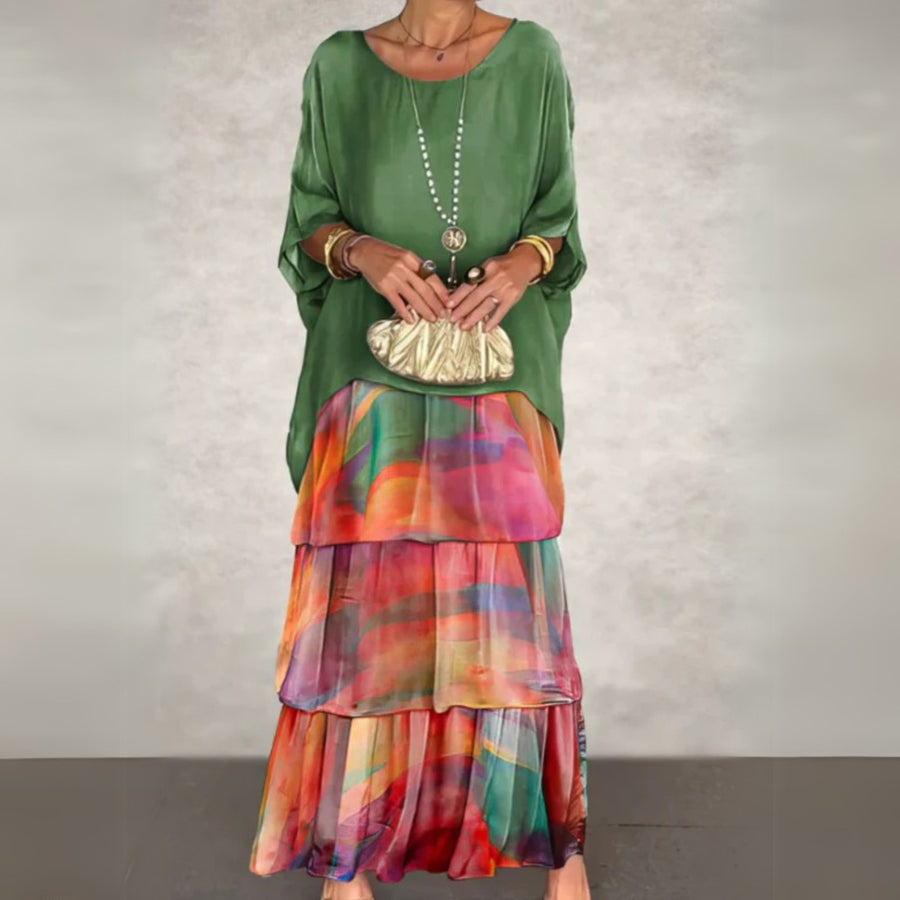 Corinna | Women's Tiered Maxi-length Skirt Dress in Multicolor
