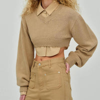 Corinne | Women's V-Neck Sweater in Khaki