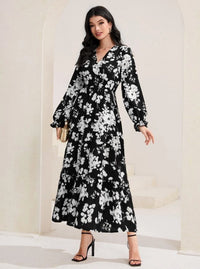 Corinne | Women's V-Neck Floral Elegant Maxi Dress in Black
