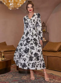 Corinne | Women's V-Neck Floral Elegant Maxi Dress in White