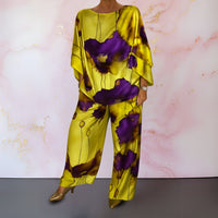 Corisande | Women's Printed Top Wide Pants Two-Piece Set in Yellow