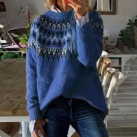 Courtney | Women's Relaxed-Fit Nordic Fair Isle Pattern Sweater Sweater in Blue