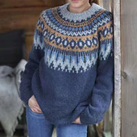 Courtney | Women's Relaxed-Fit Nordic Fair Isle Pattern Sweater Sweater in Gray