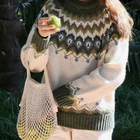 Courtney | Women's Relaxed-Fit Nordic Fair Isle Pattern Sweater Sweater in Green