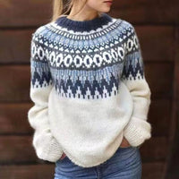 Courtney | Women's Relaxed-Fit Nordic Fair Isle Pattern Sweater Sweater in White