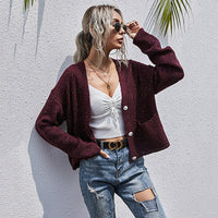 Crispina | Women's Button Detail Knit Cardigan in Wine Red
