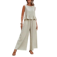 Crocetta | Women's Ruffle Summer Two-Piece Set in Beige