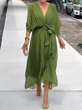 Cynara | Women's V-Neck Maxi Tie Waist Dress