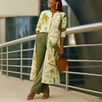 Cyrilla | Women's Shirt and Pants Two-Piece Set in Cream-Green