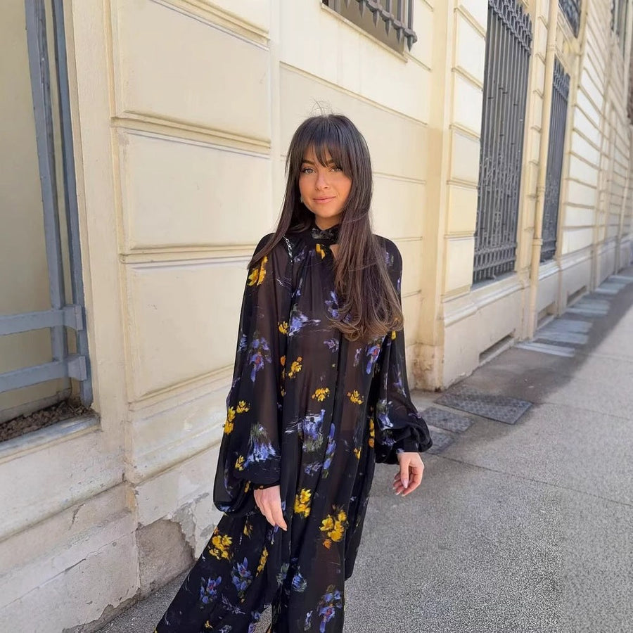 Cyrilla | Women's Stand Collar Floral Elegant Maxi Dress in Kleid
