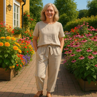 Dacia | Women's Short Sleeve Top Tapered Pants Two-Piece Set