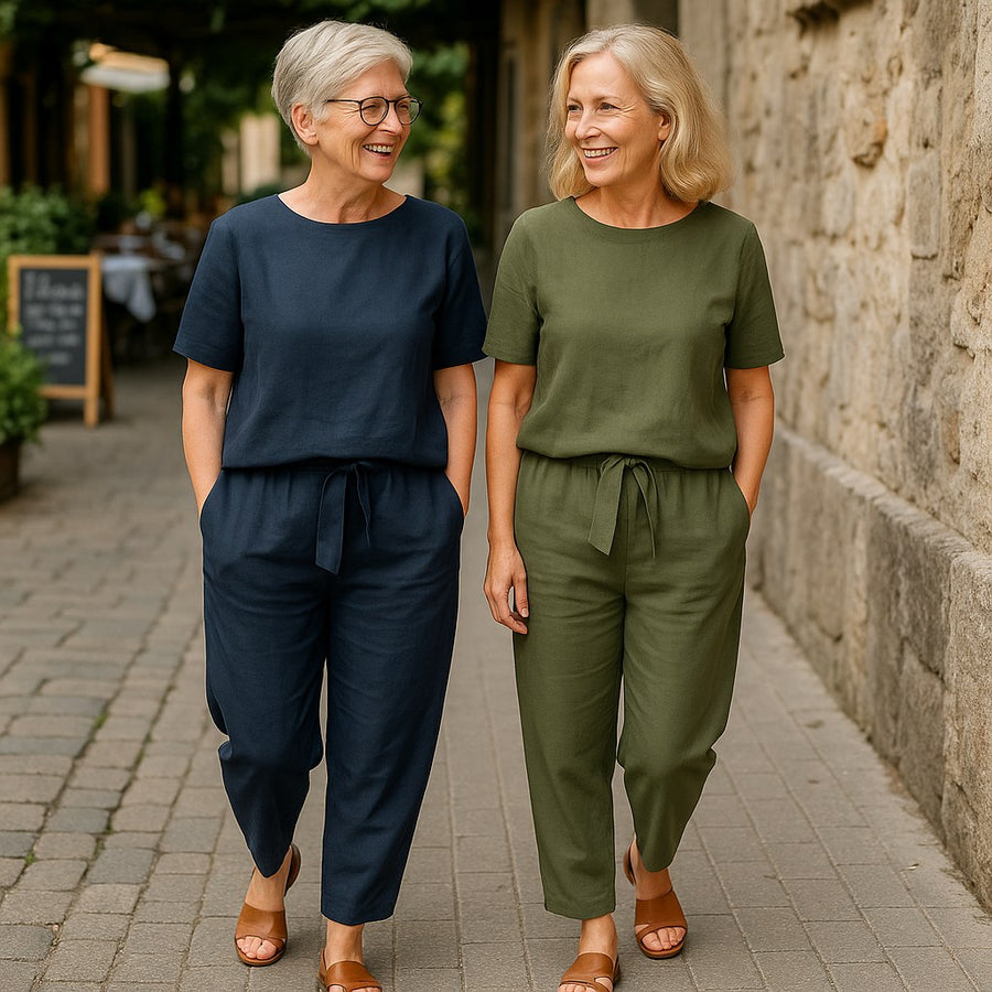 Dacia | Women's Short Sleeve Top Tapered Pants Two-Piece Set