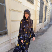Dacia | Women's Stand Collar Floral Elegant Maxi Dress in Black