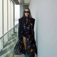 Dacia | Women's Stand Collar Floral Elegant Maxi Dress in Black
