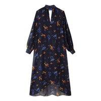 Dacia | Women's Stand Collar Floral Elegant Maxi Dress in Black