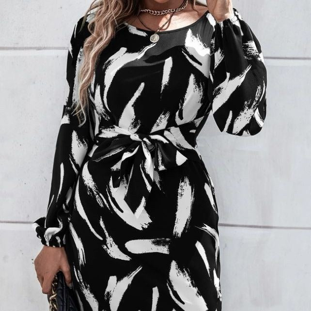 Dagmar | Women's Tie Belt Belted Elegant Midi Dress in Black