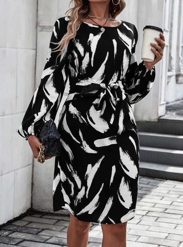 Dagmar | Women's Tie Belt Belted Elegant Midi Dress in Black