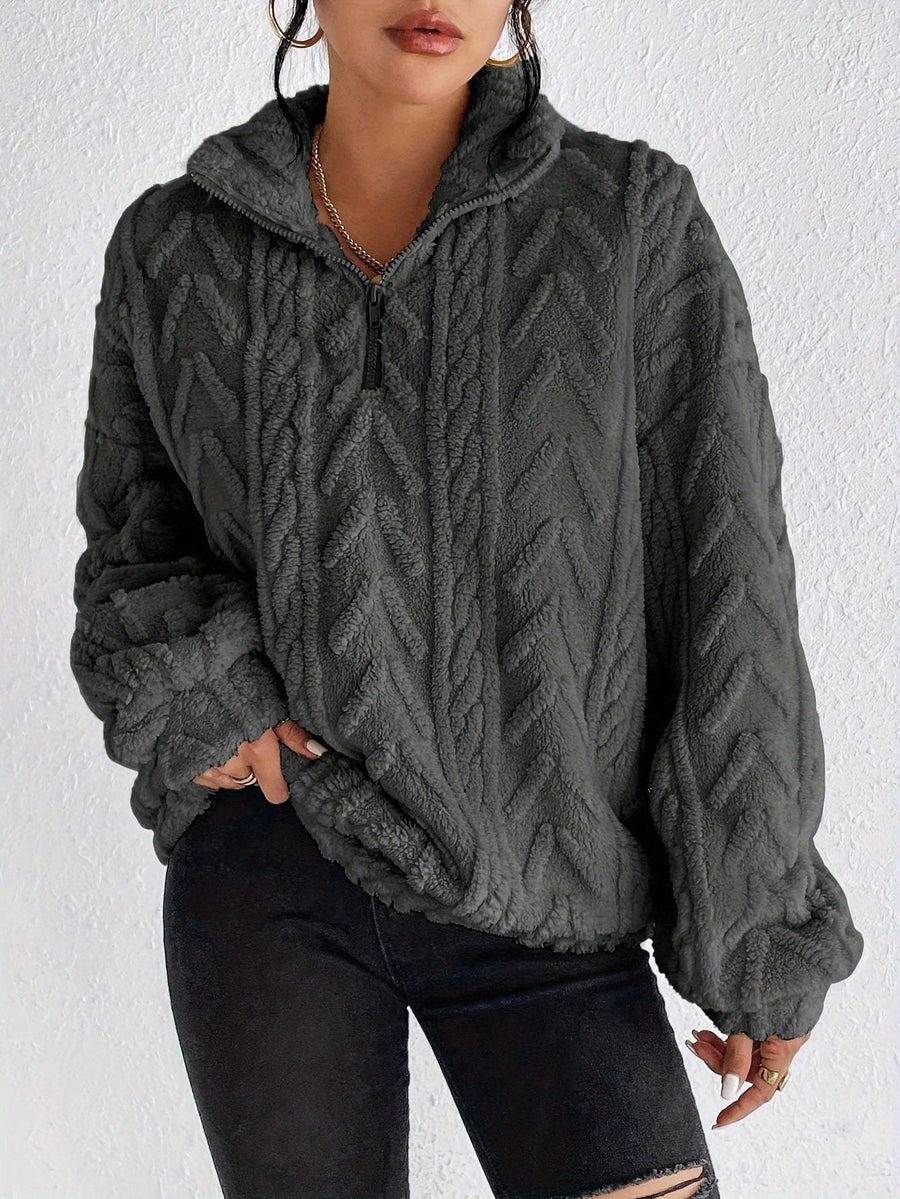 Dahlia | Women's Oversized Fleece Sweater in Dark Gray