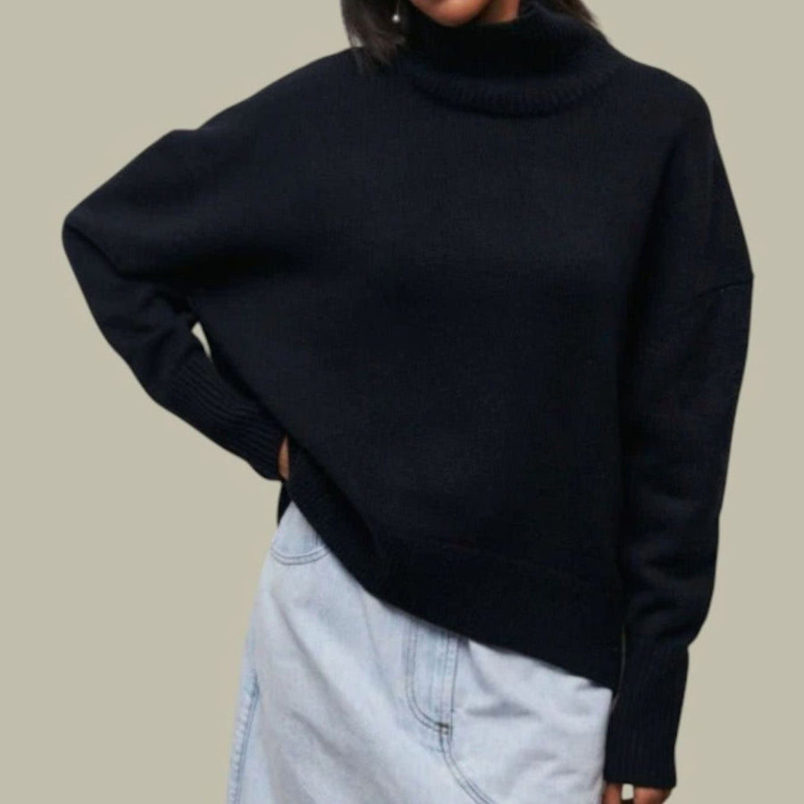Daisy | Women's Oversized Loose Fit Turtlenecks Cozy Knit Sweater in Black
