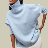 Daisy | Women's Oversized Loose Fit Turtlenecks Cozy Knit Sweater in Blue