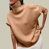 Daisy | Women's Oversized Loose Fit Turtlenecks Cozy Knit Sweater in Khaki