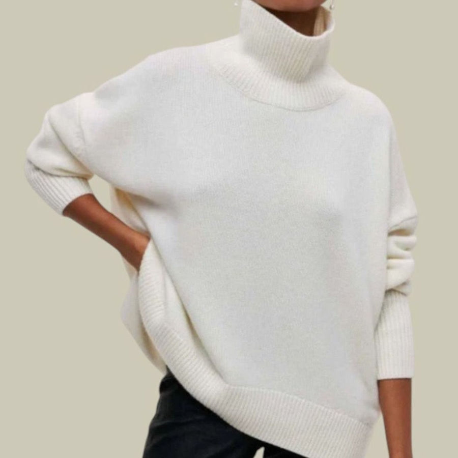 Daisy | Women's Oversized Loose Fit Turtlenecks Cozy Knit Sweater in White