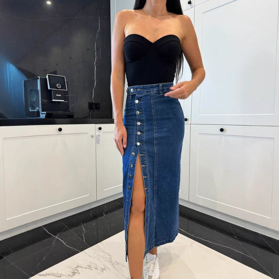 Damaris | Women's Button Detail Slit Skirt – Maxi Skirt