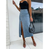 Damaris | Women's Button Detail Slit Skirt – Maxi Skirt in Light Blue