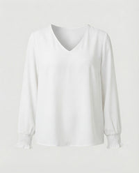 Damaris | Women's V-Neck Voluminous Elegant Blouse in White