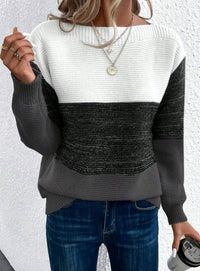 Dana | Women's Relaxed-Fit Color-Block Cashmere Turtleneck Sweater in Black