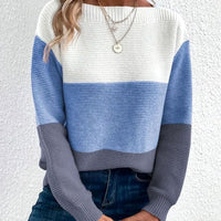 Dana | Women's Relaxed-Fit Color-Block Cashmere Turtleneck Sweater in Brown