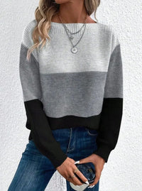 Dana | Women's Relaxed-Fit Color-Block Cashmere Turtleneck Sweater in Dark Gray