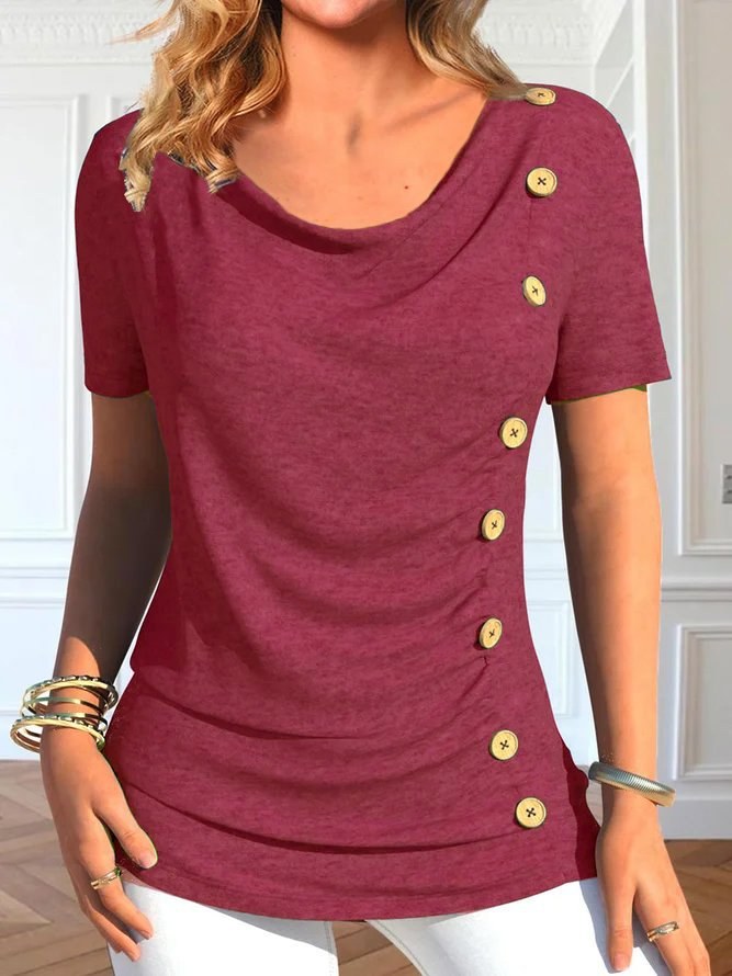 Danae | Women's Button Detail Elegant Top in Red